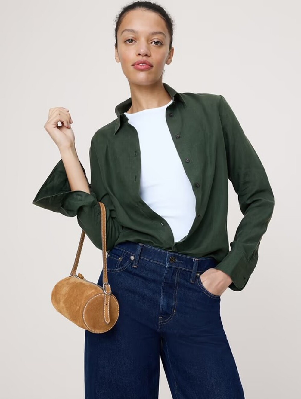 Banana Republic The Everyday Linen Shirt Hunter Green Large